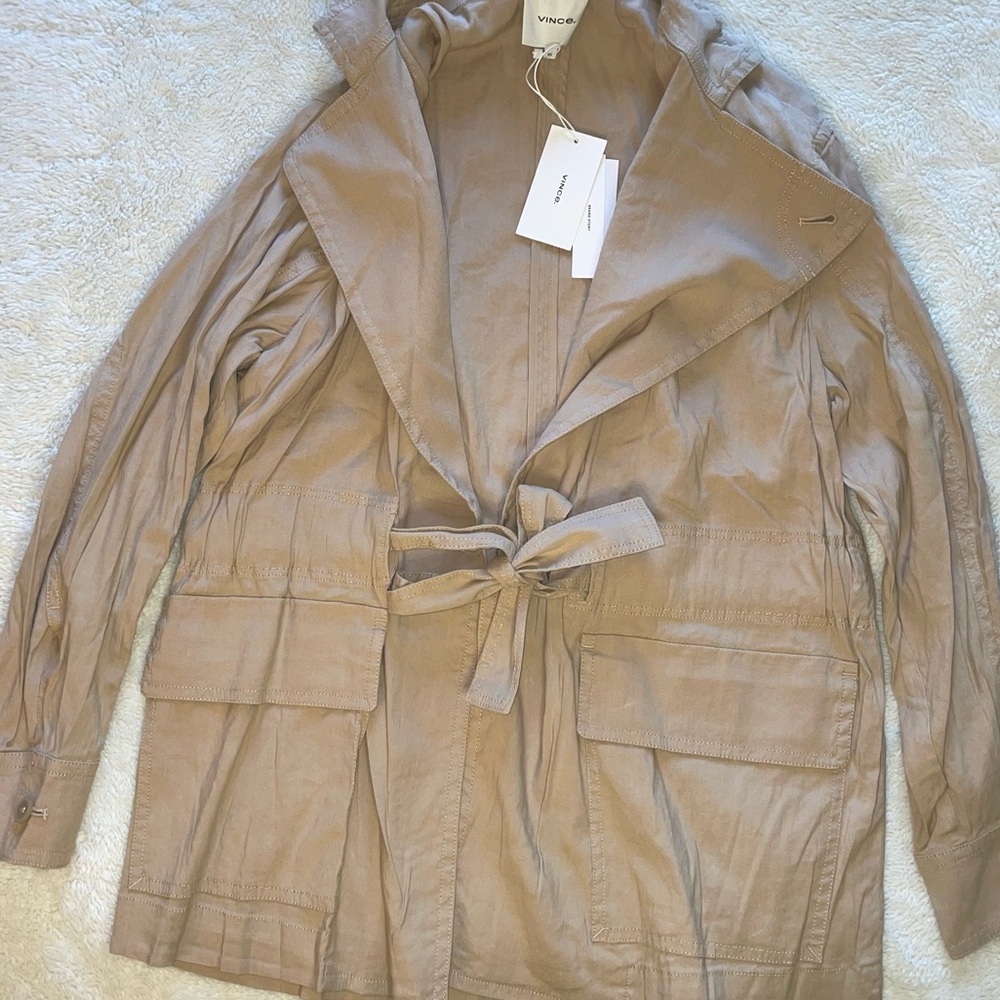 Vince Oat Linen Wrap Jacket with Waist Belt - Picture 4 of 8